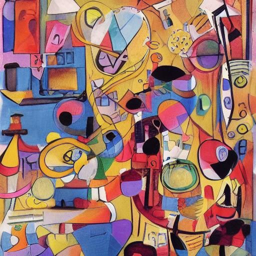 Surreal Cat at Desk: An Abstract Illustration