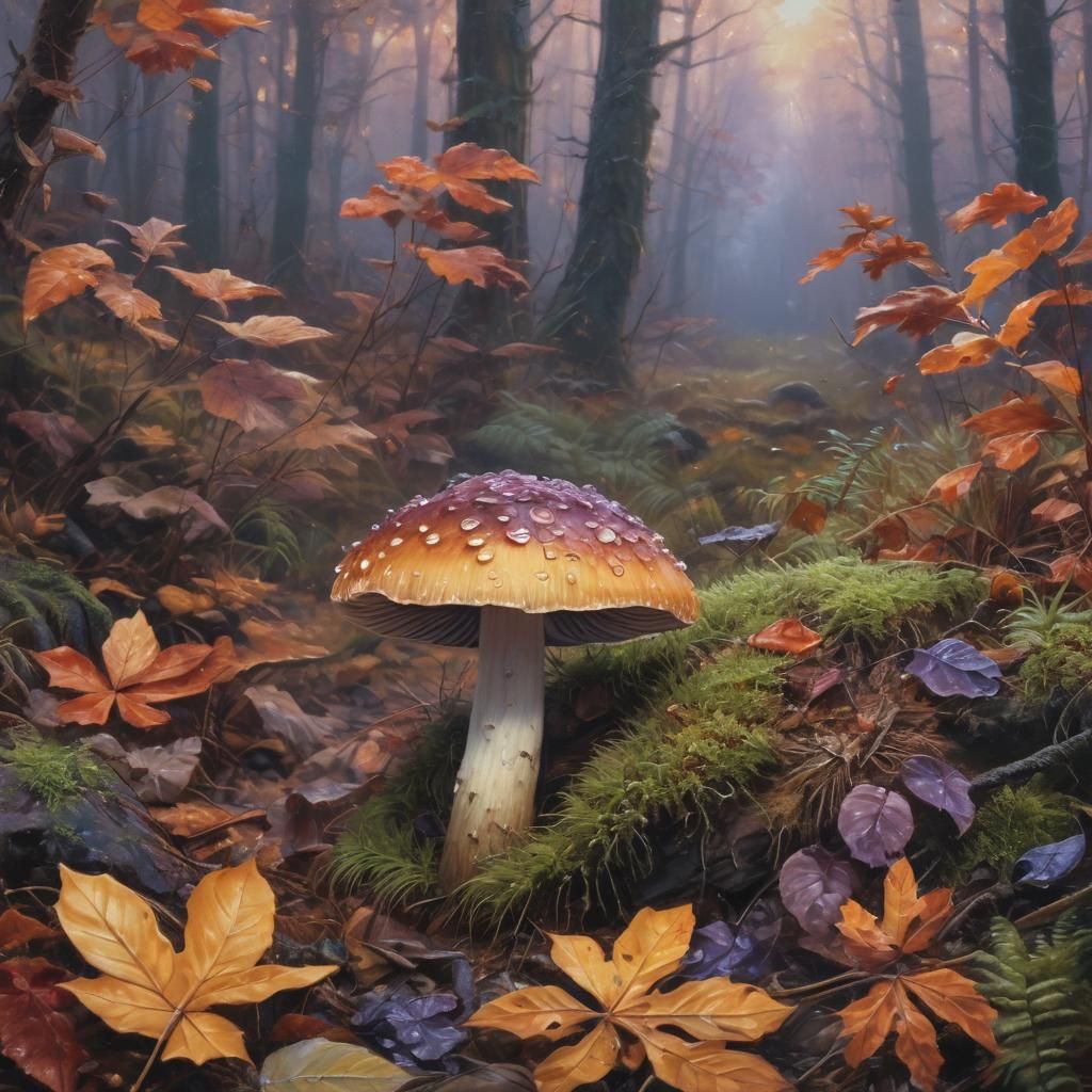 A gorgeous mushroom on the edge of the forest among autumn l...
