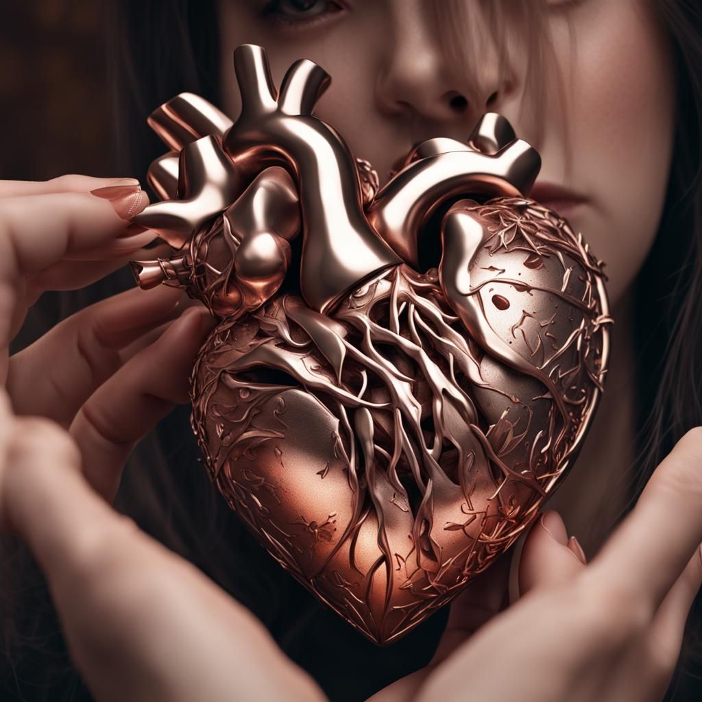 Metallic Rose Gold Heart Offering: Hyperrealistic Digital Ar...