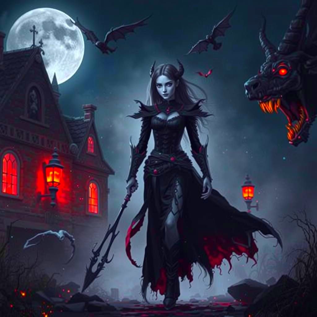 Bloodthirsty Vampire Huntress in Gothic Fantasy Art