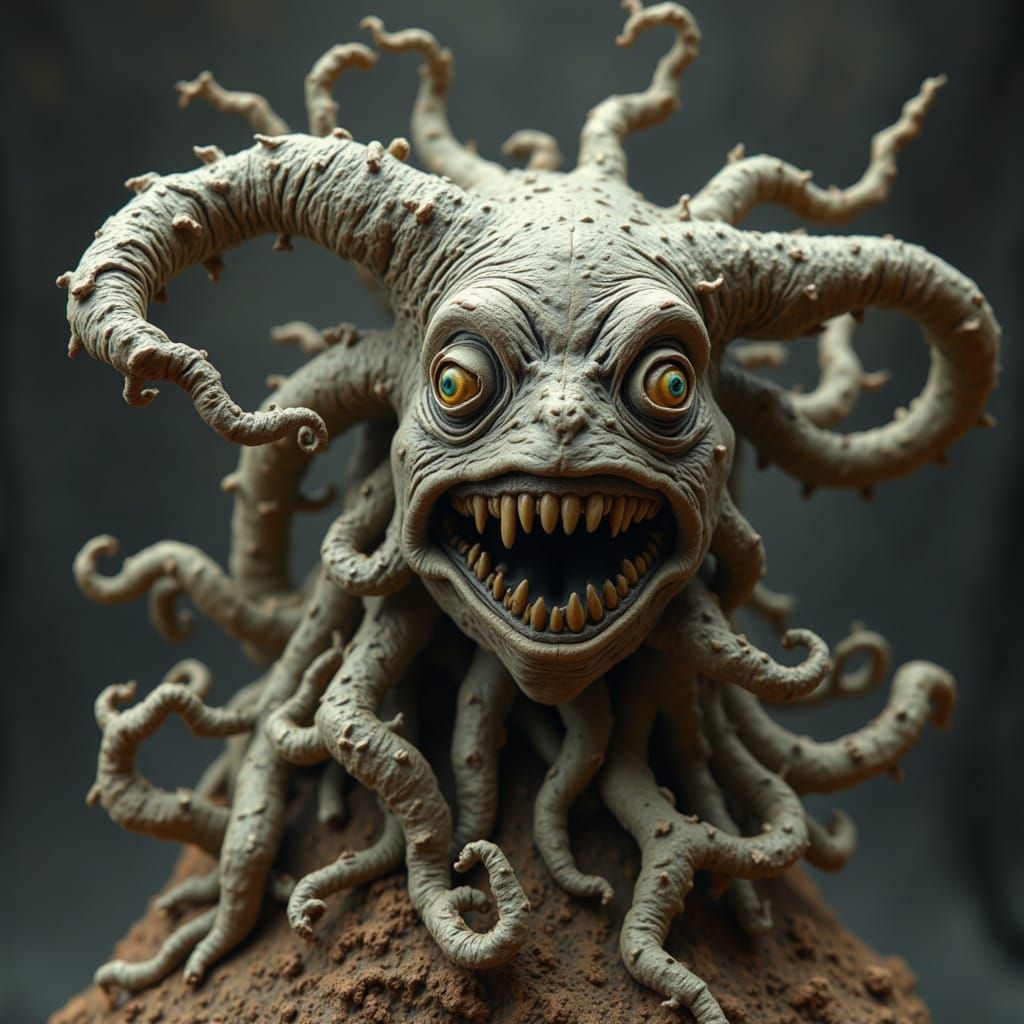 A very odd, creepy, and disturbing being made of clay <lora:tims world:1.0>