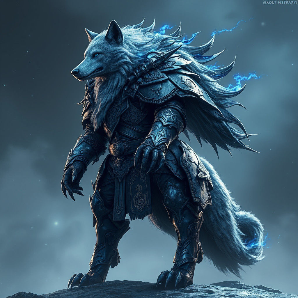 Majestic Wolf-Viking Hybrid in Silver Armor