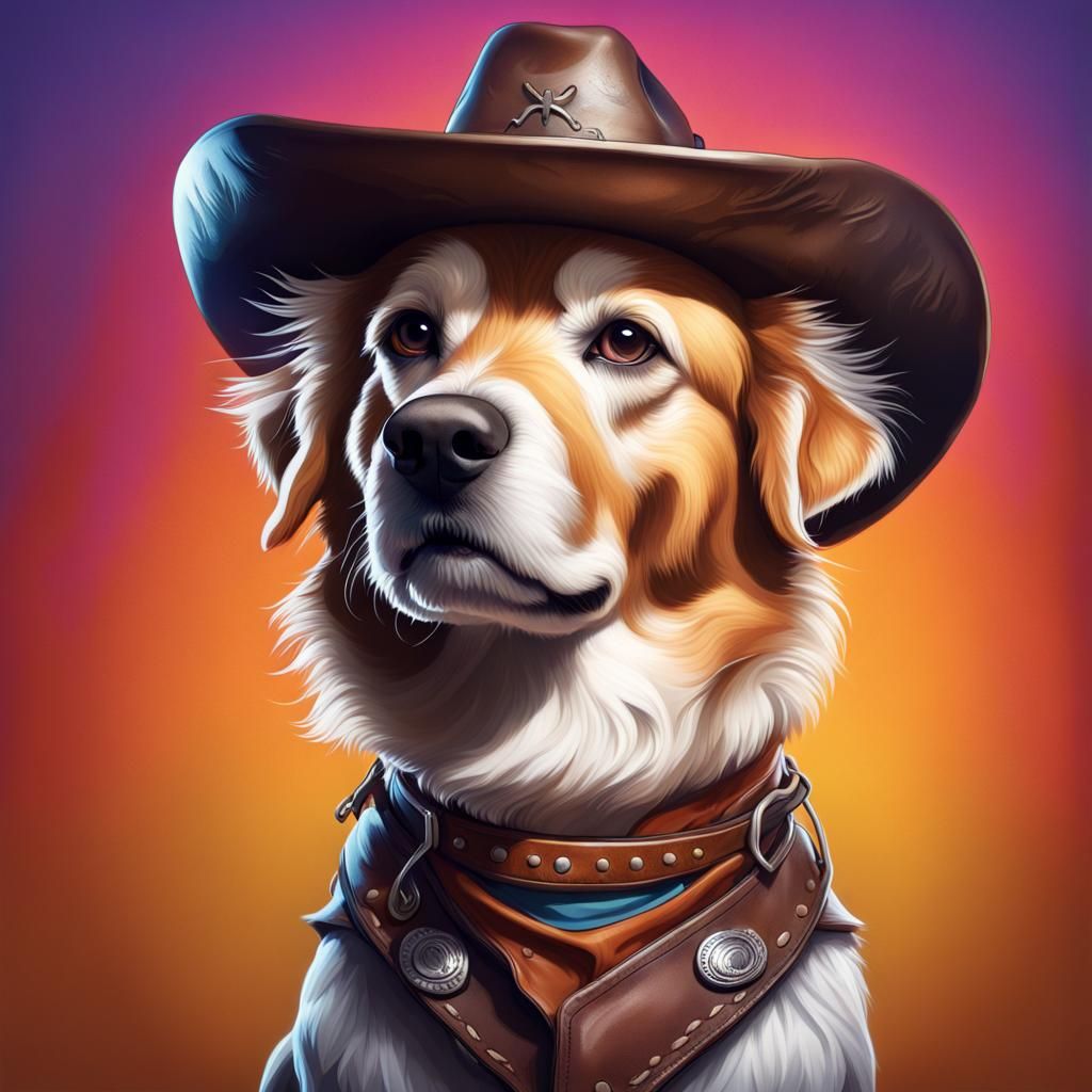 Cowboy Dog Portrait in Hyperrealistic Style
