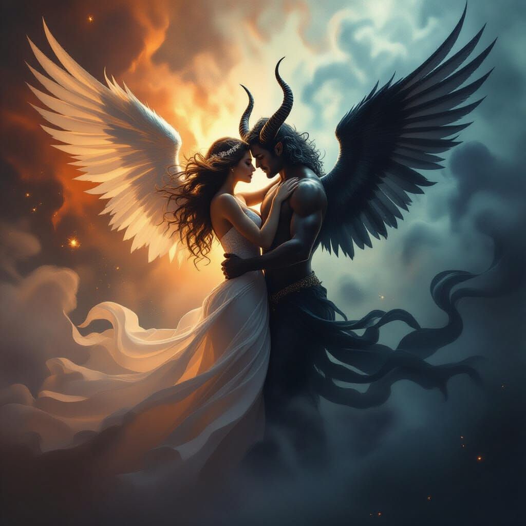 Angel and Demon Embrace in Cosmic Dust