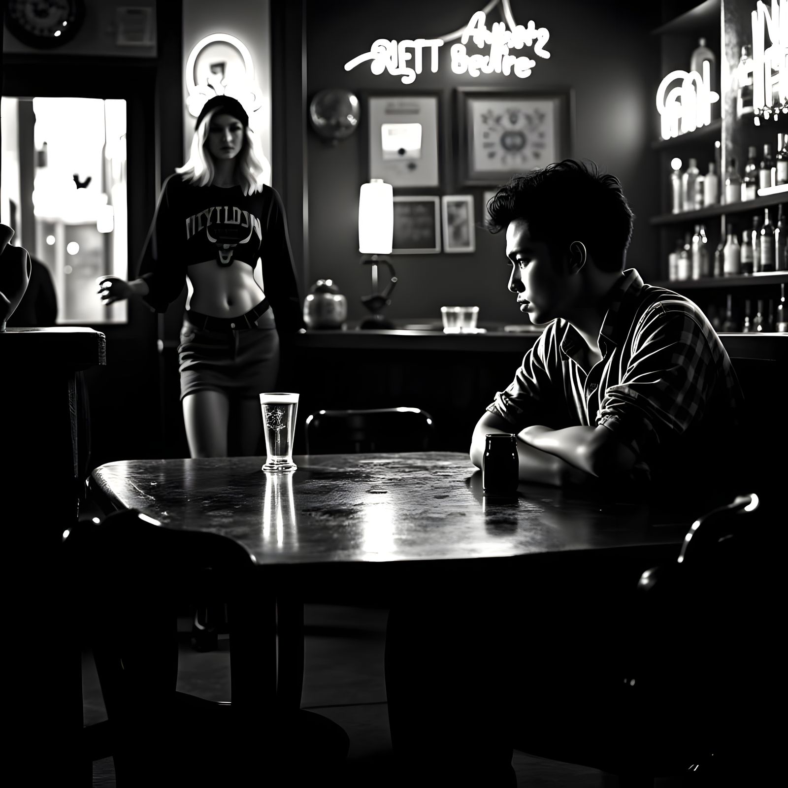 1930s Cartoon Style Girl Enters Bar