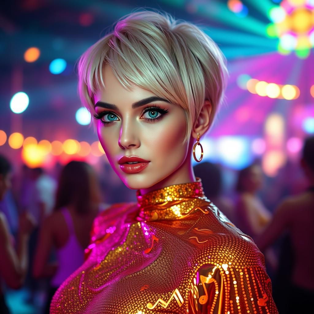 Music Woman in Nightclub, Futuristic Style