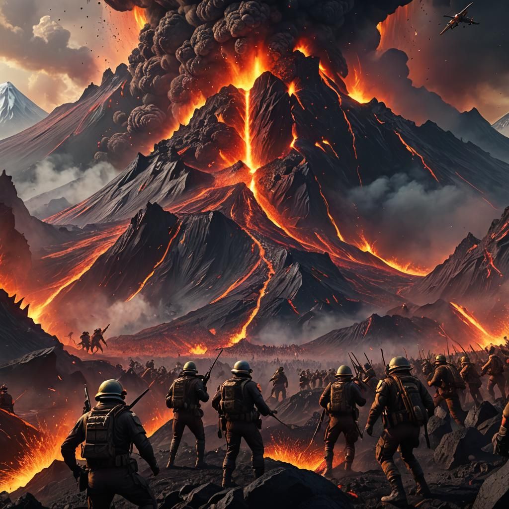 Volcano Eruption Battlefield: Detailed Matte Painting