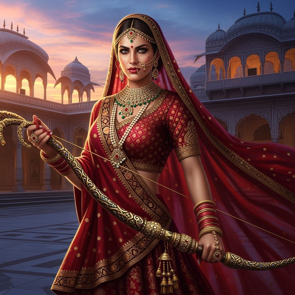 Huntress as Regal Indian Bride with Ornate Bow