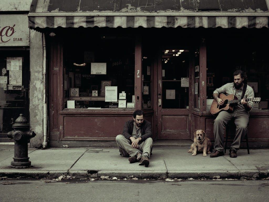 Moody Urban Street Scene: Forgotten Musicians in the Shadows