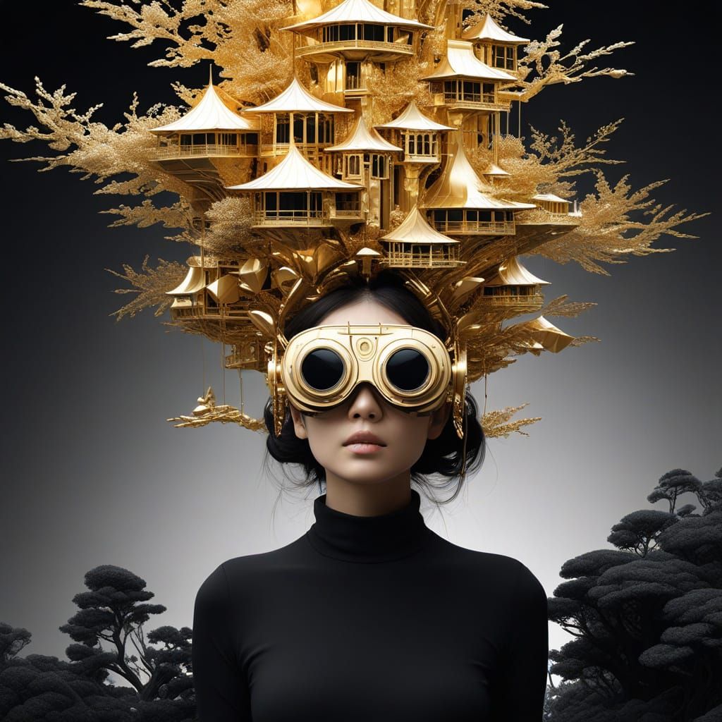 Virtual Reality Architecture with Gold Leaf Accents