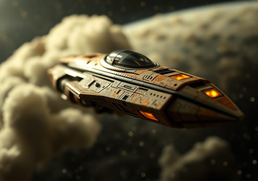 Retro Steampunk Spaceship in Deep Space