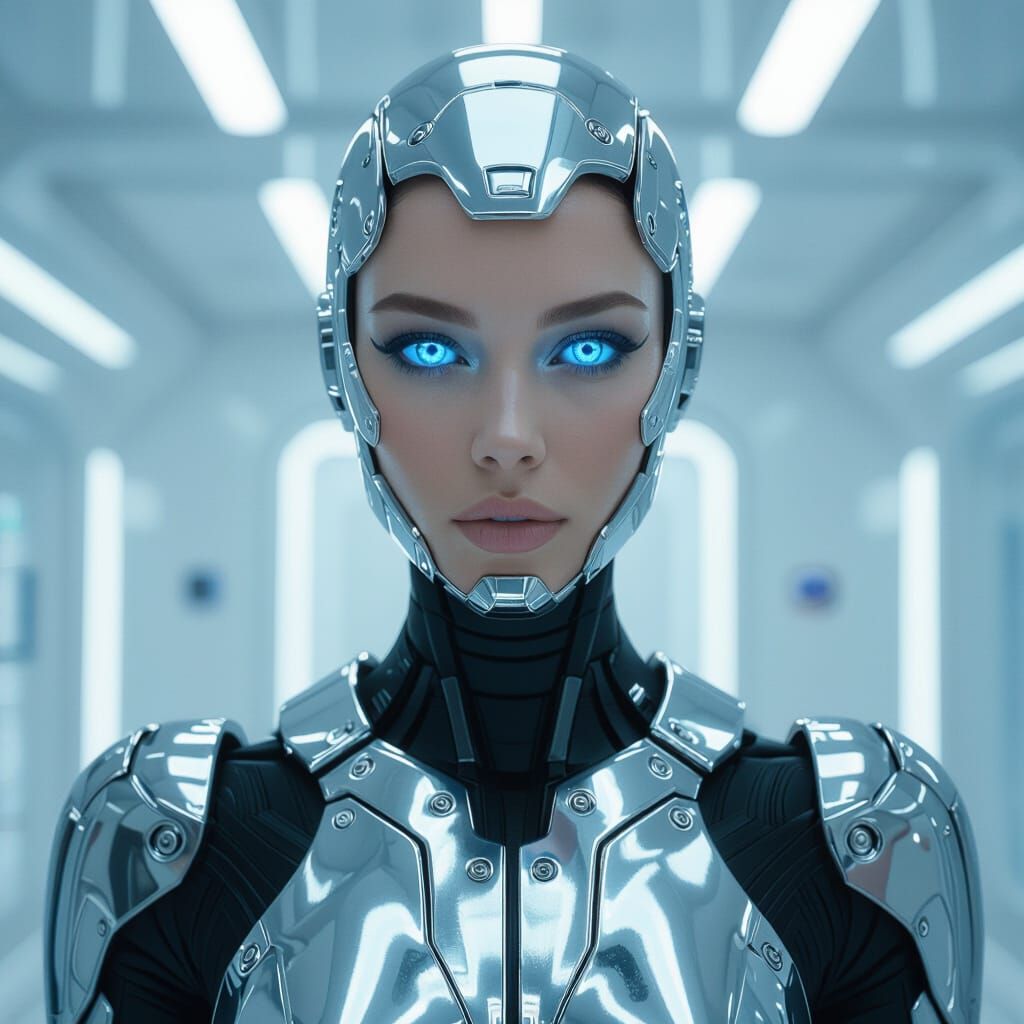 Androgynous Cyborg in Chrome, Vogue Editorial Style