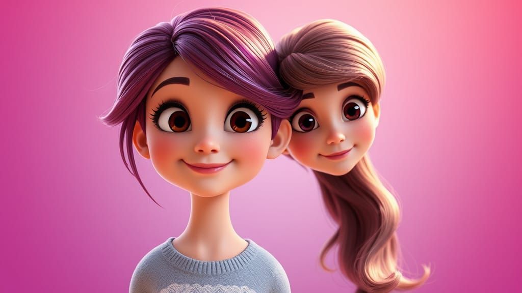 Girl with Sweet, Cool Hairstyles: 3D Digital Art