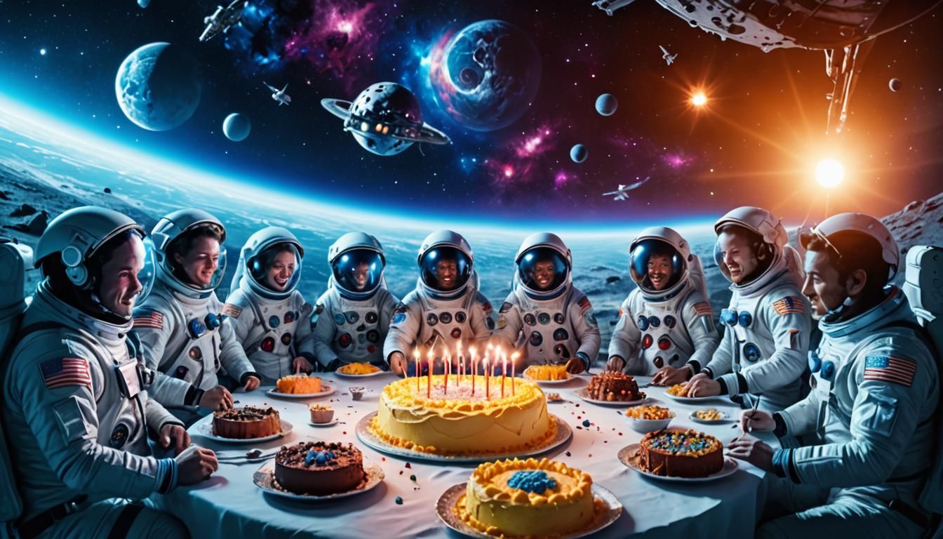 Cosmic Birthday Party on the Moon in 8K