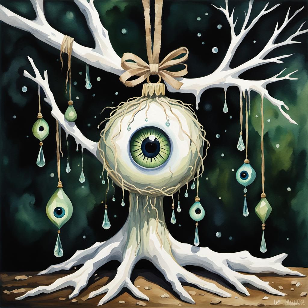 Gothic Watercolor Eyeball Ornament with Crystal Tears
