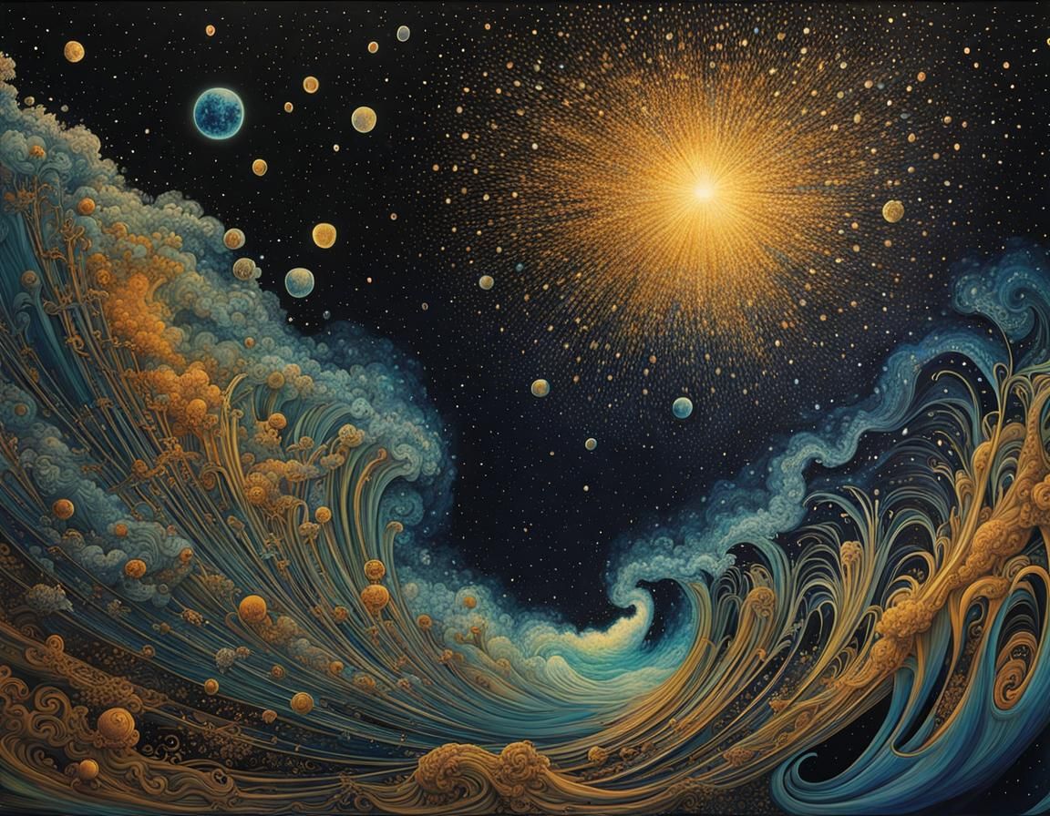 Abstract Starry Ocean Waves in Dreamlike Art