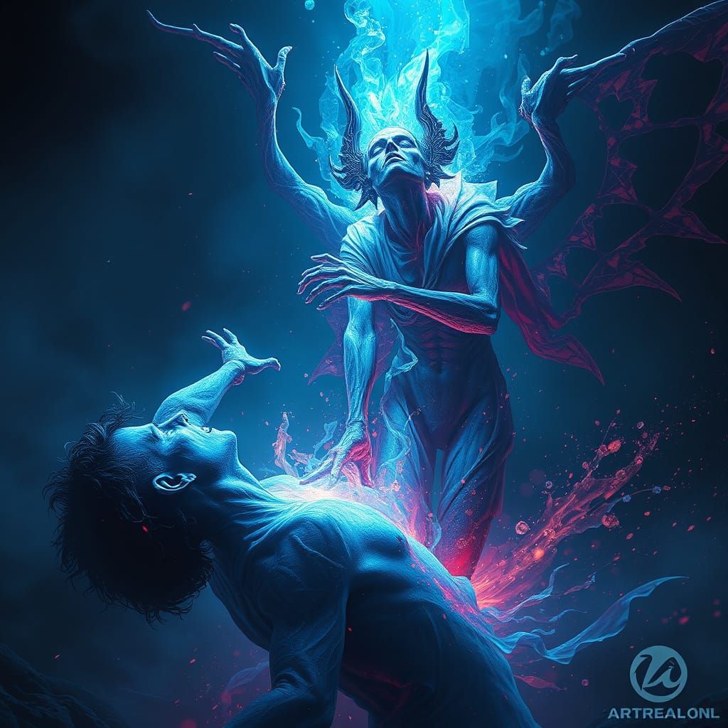 Spectral Entity Claims Woman's Soul in Dark Fantasy Scene