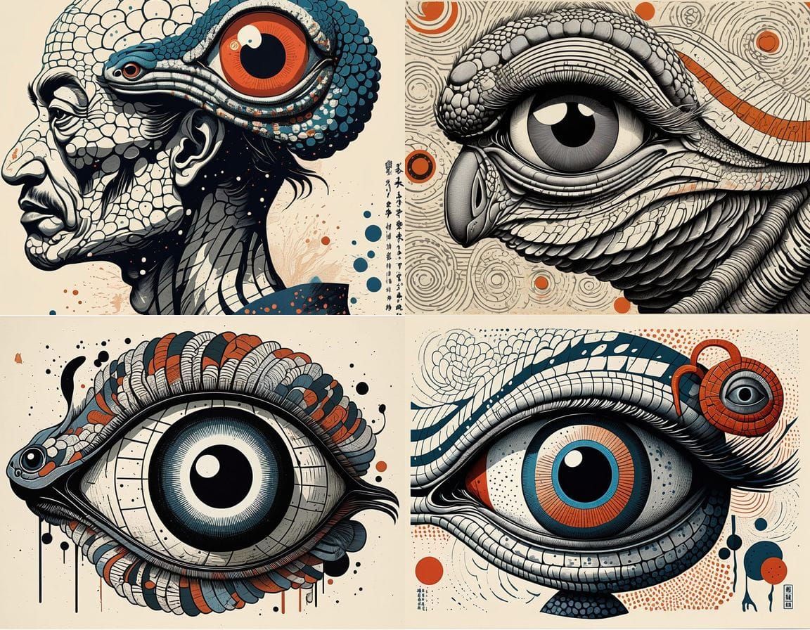 Mutant Prawn Peacock Snake Beak Horror in Faded Colors