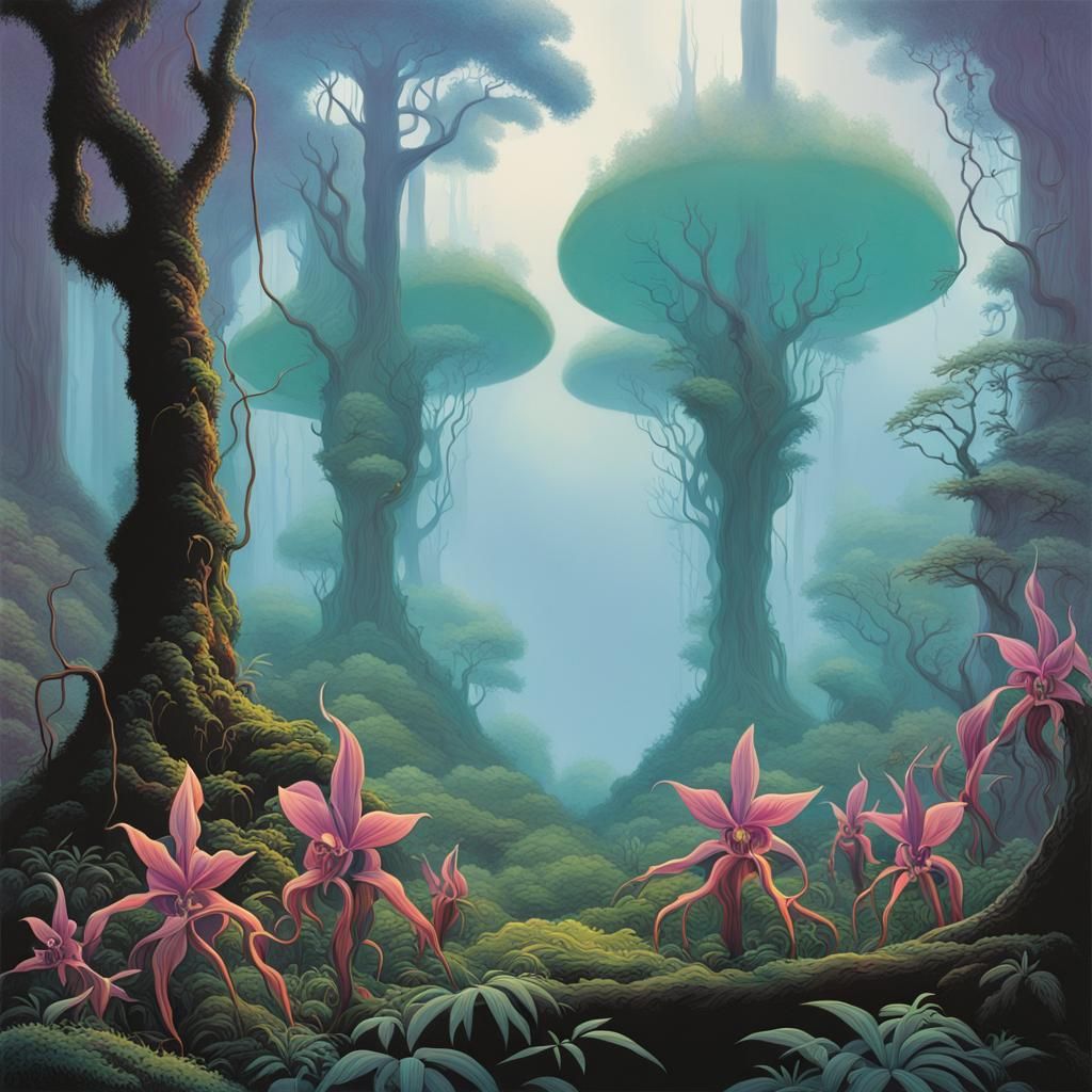 Surreal Forest Landscape in Roger Dean Style