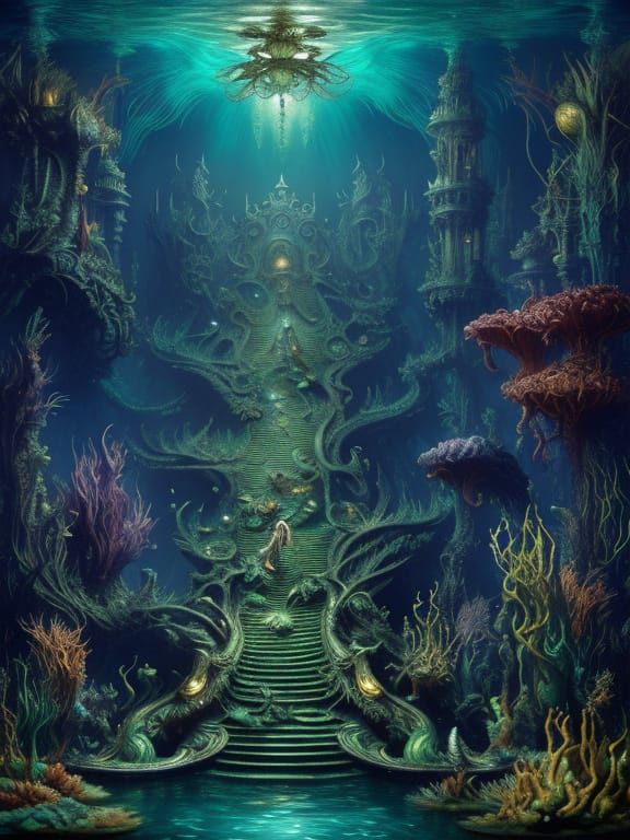 Ethereal Underwater Realms in a Dark, Biomechanical Aestheti...