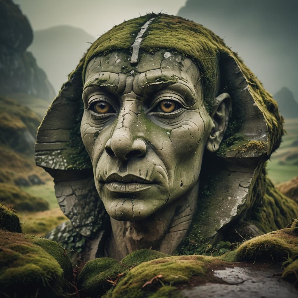 Surreal Sphinx Nose in Misty English Countryside