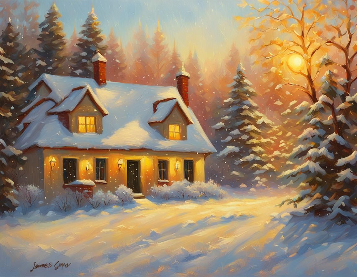 Cozy Snow-Covered House in Winter Landscape