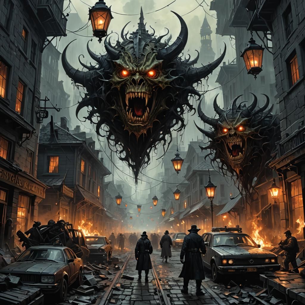 Surreal Landscape with Lanterns in a Haunting Cyberpunk Worl...