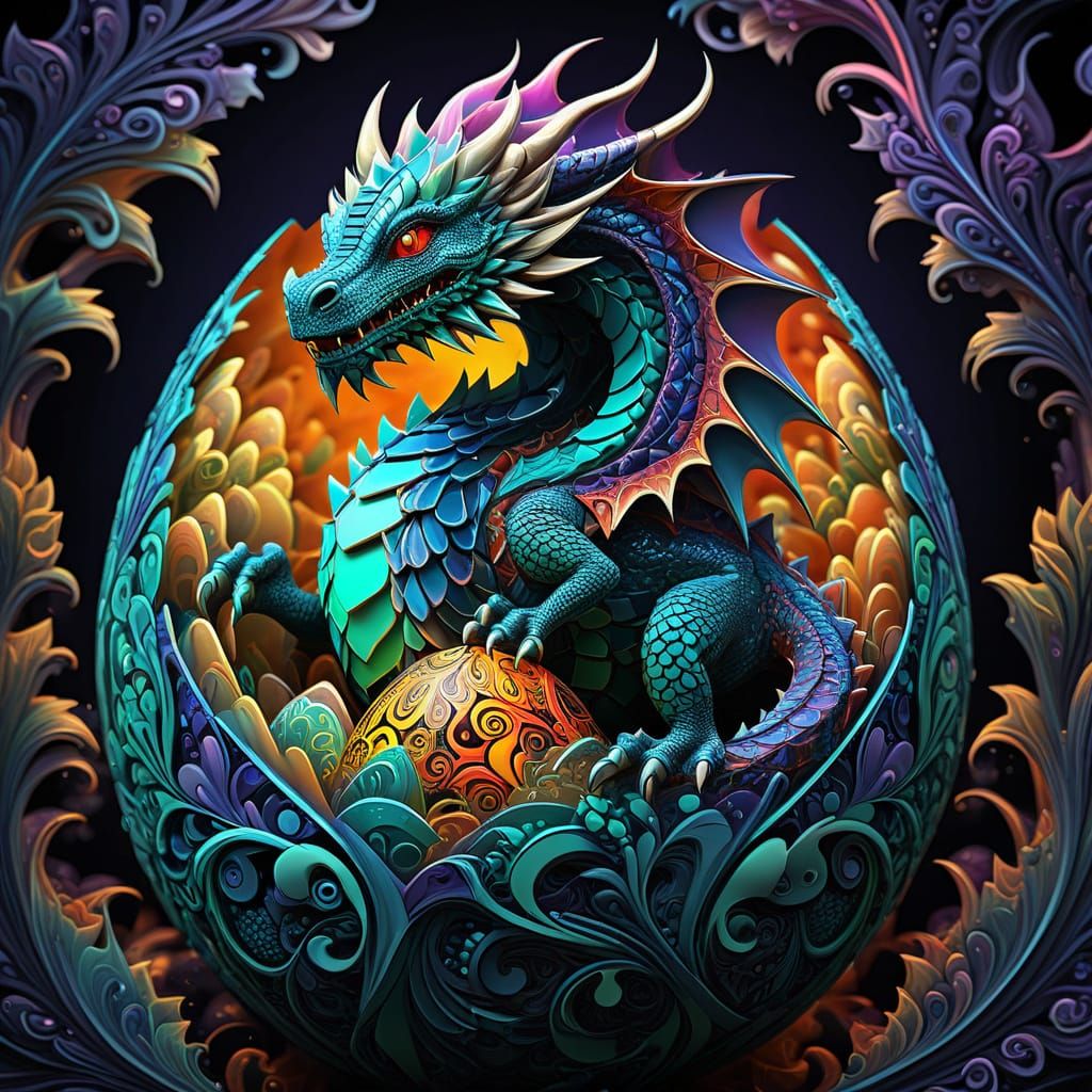 Baby Dragon Emerges in Abstract Fractal Art