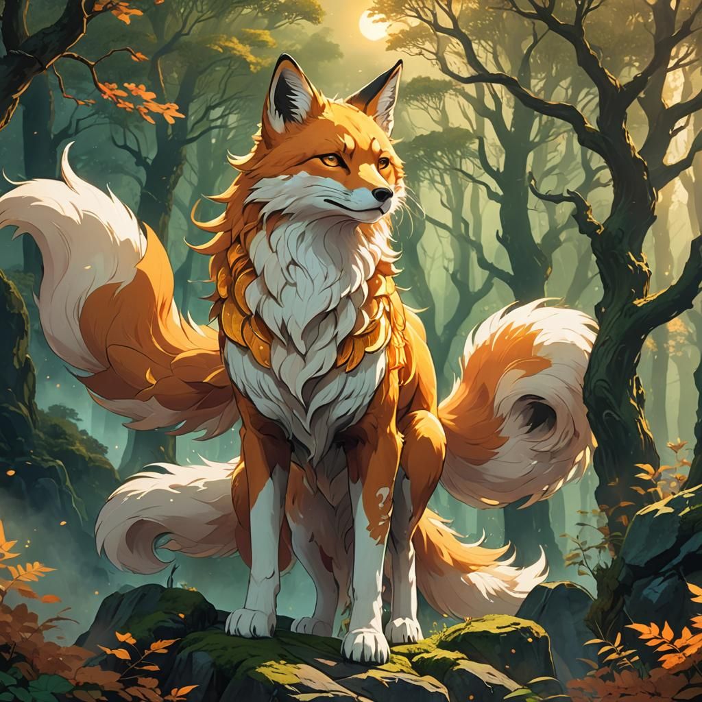 Majestic Nine-Tailed Fox in Anime Style