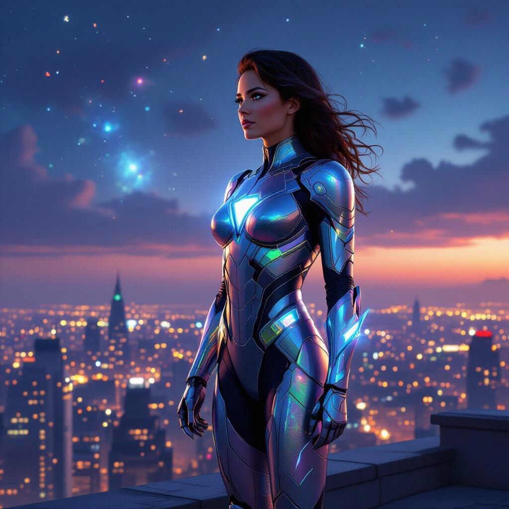 Super hero lady in a suit so splendid she is contemplating t...