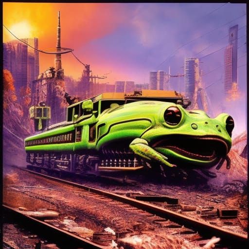 Frog Robot on Railroad: Digital Pop Art Horror