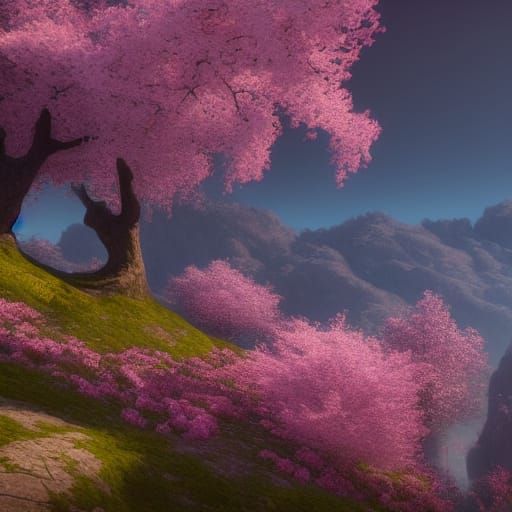 Cherry Blossom Tree Matte Painting in Deep Color