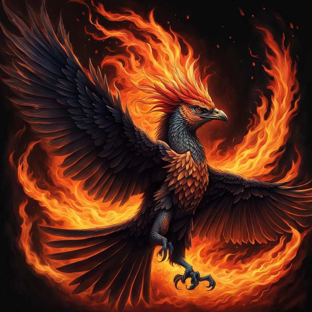 Fiery Bird in Chiaroscuro Anime Style