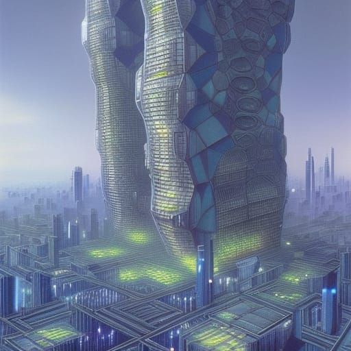 Futuristic Beehive Megacity in Cyberpunk Style