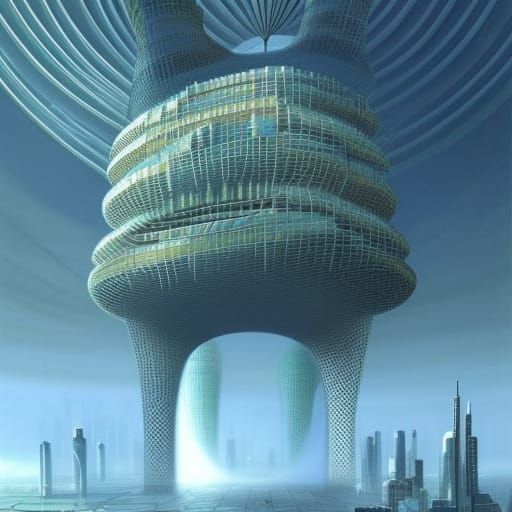 Futuristic Beehive Megacity in Cyberpunk Surrealism