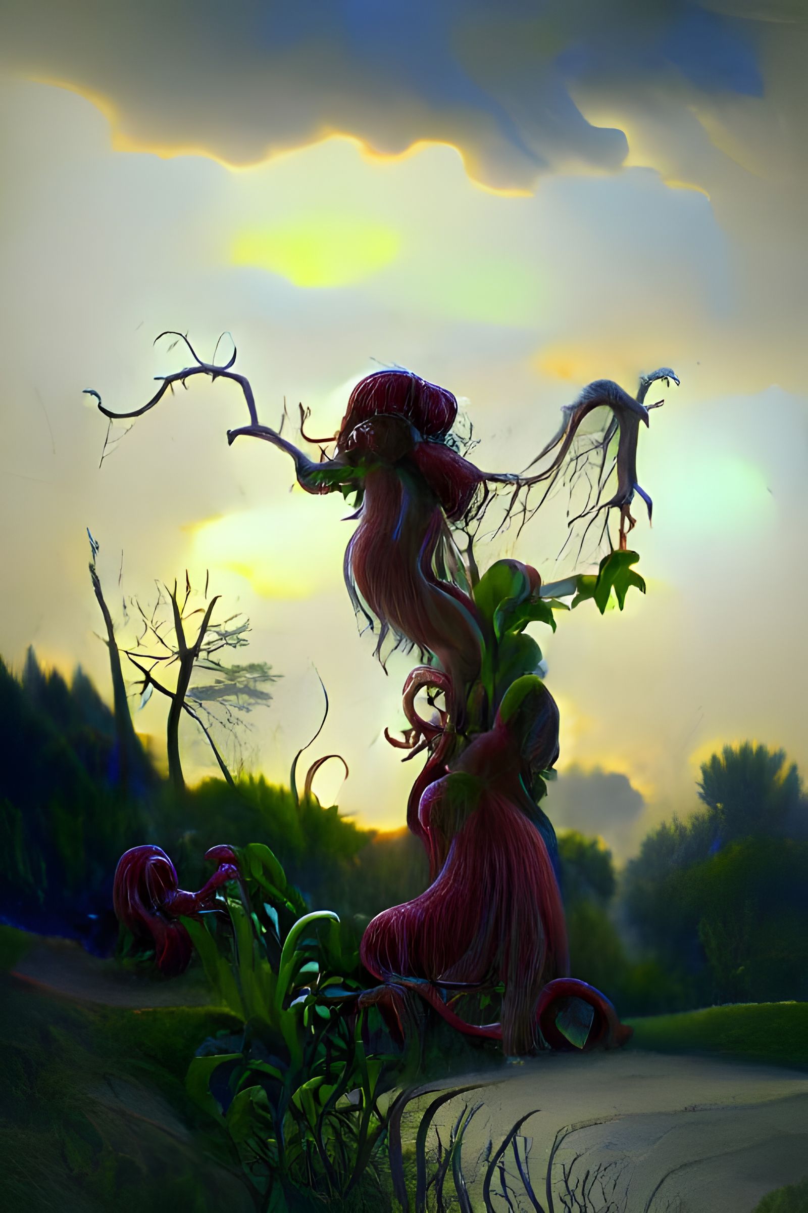 Eldritch Tentacle Monster Dances in Storm, Pixar Style