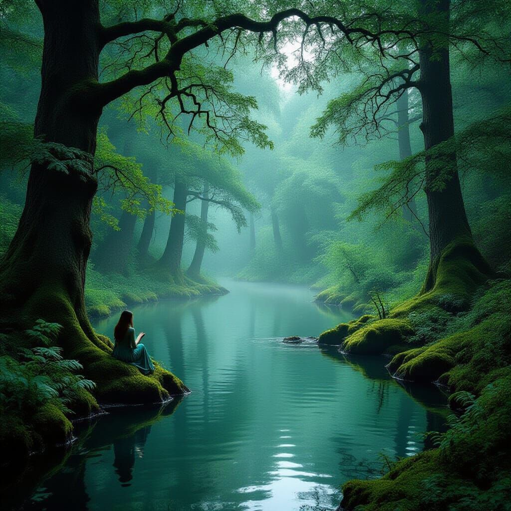 Enchanting Fairy of the Lake in Brocéliande Forest