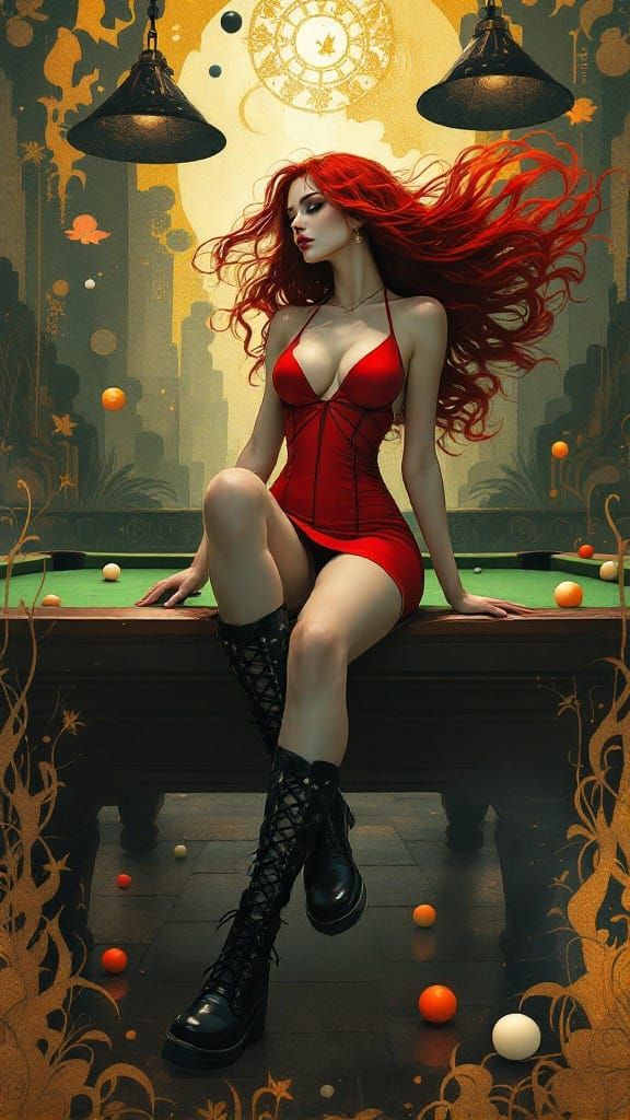 Mystical Dreamscape of a Confident Woman in Red