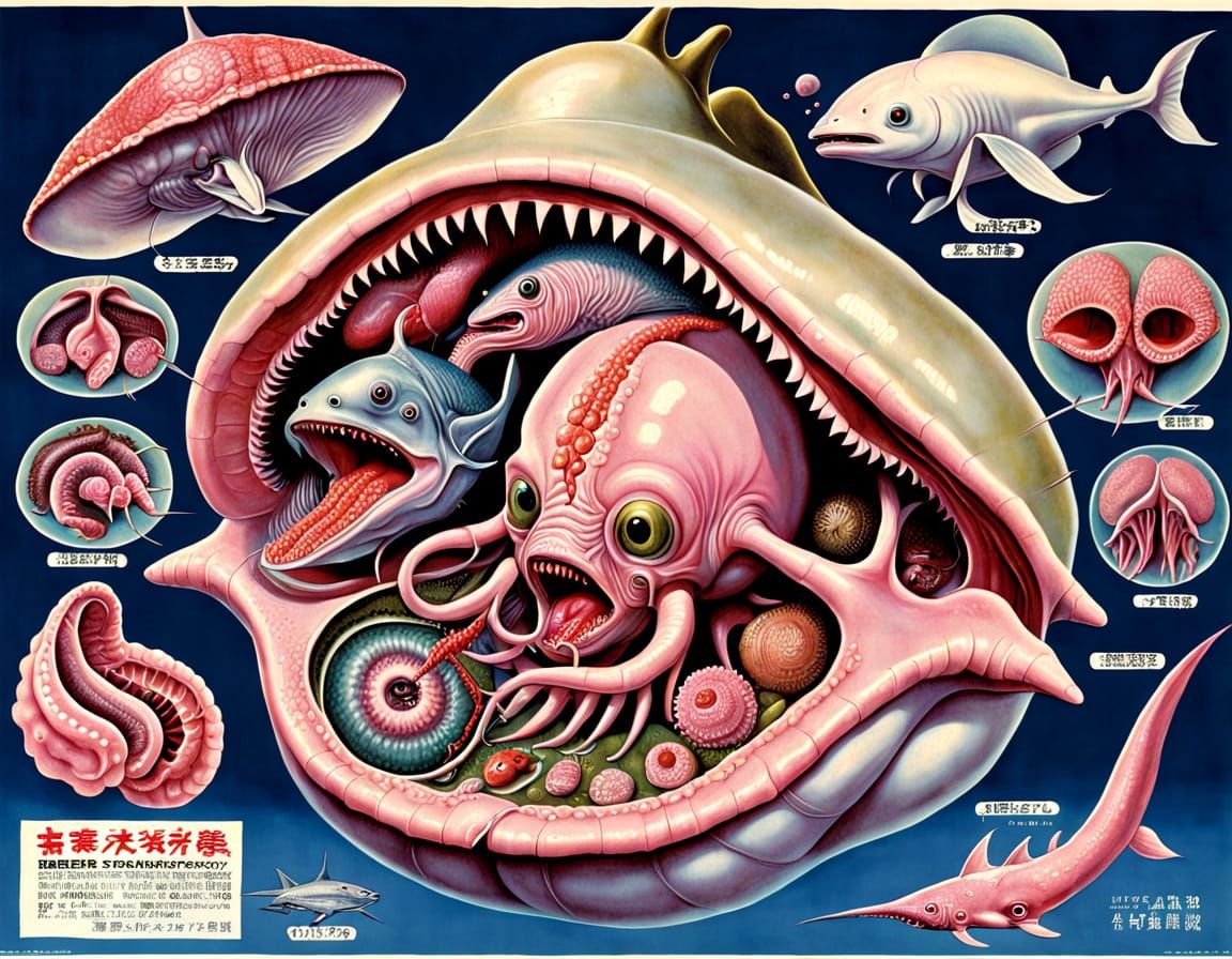 Grotesque Japanese Homunculus Emerges from a Stormy Sea