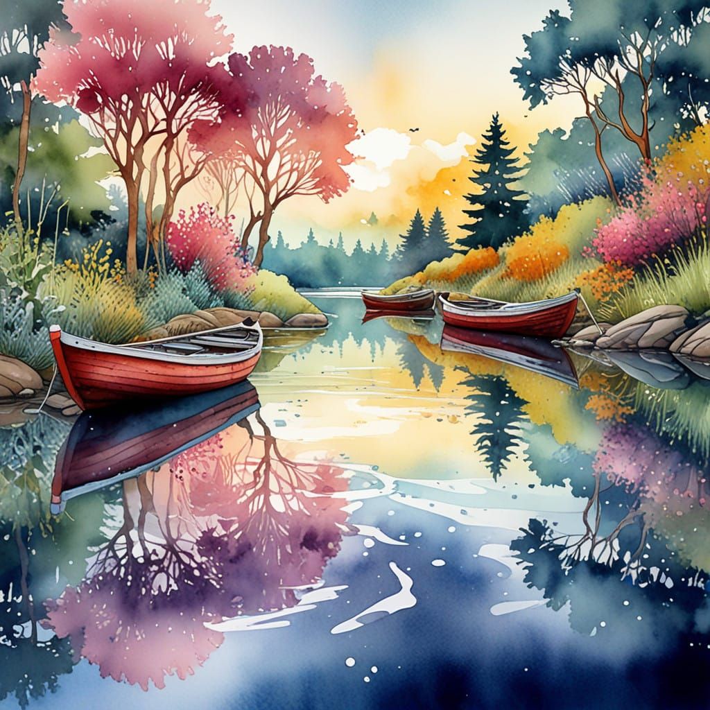 Vibrant Watercolor Reflections in Dreamy Zentangle Style