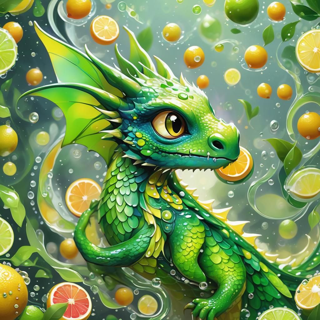 Lime Dragon in Japanese Pop Art Style