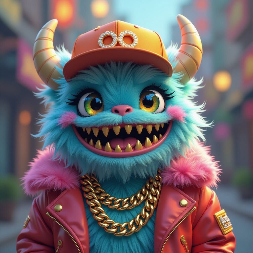 Colorful Fluffy Monster Portrait in Detailed Digital Art