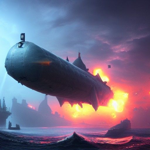 Detailed Submarine Matte Painting in Deep Color