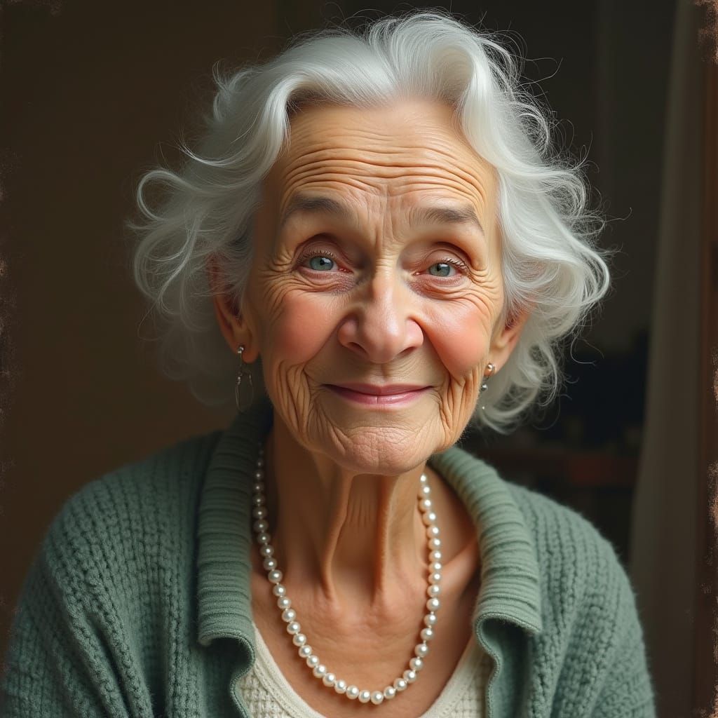 Warm Portrait of an Elderly Woman in Realist Style