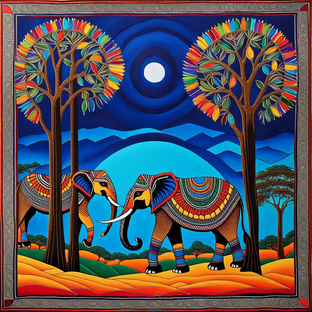 Madhubani Art Captures Wild Serengeti in Prismatic Hues