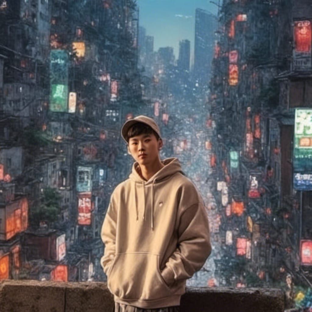 Energetic Asian Boy Smiling in Tokyo at Night
