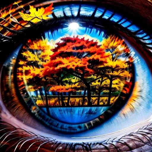 Autumn Reflection in Colorful Eye