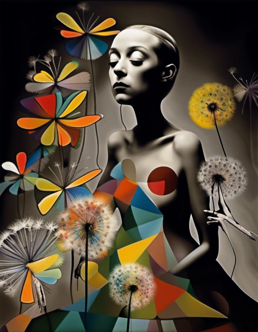 Winged Fairies in Dandelion Dreamscape, Surreal Art