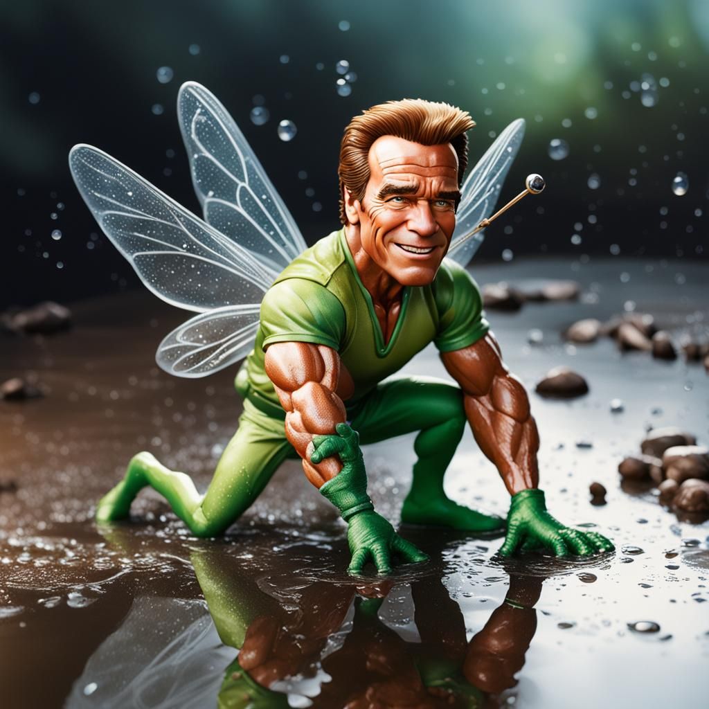 Arnold Schwarzenegger as Tiny Tinkerbell Petting Cockroach