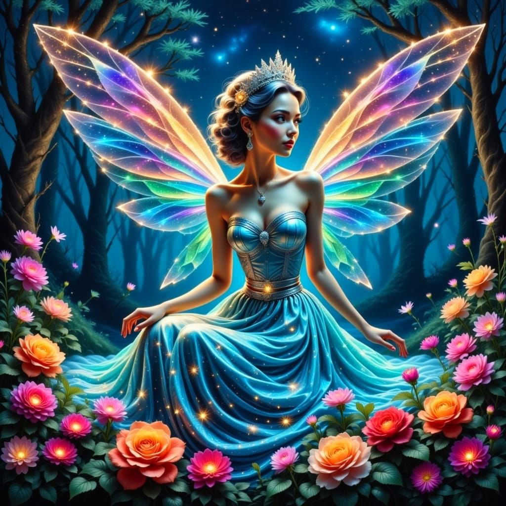 Enchanted Rockabilly Fairy in Ethereal Twilight Bloom